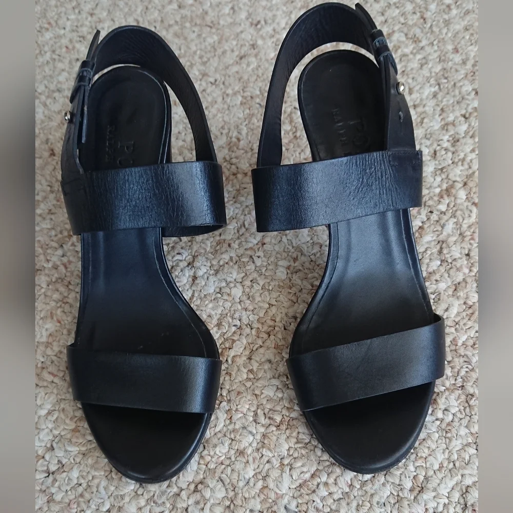 Polo Ralph Lauren Black Strappy full grain leather Sandals size 6.5
